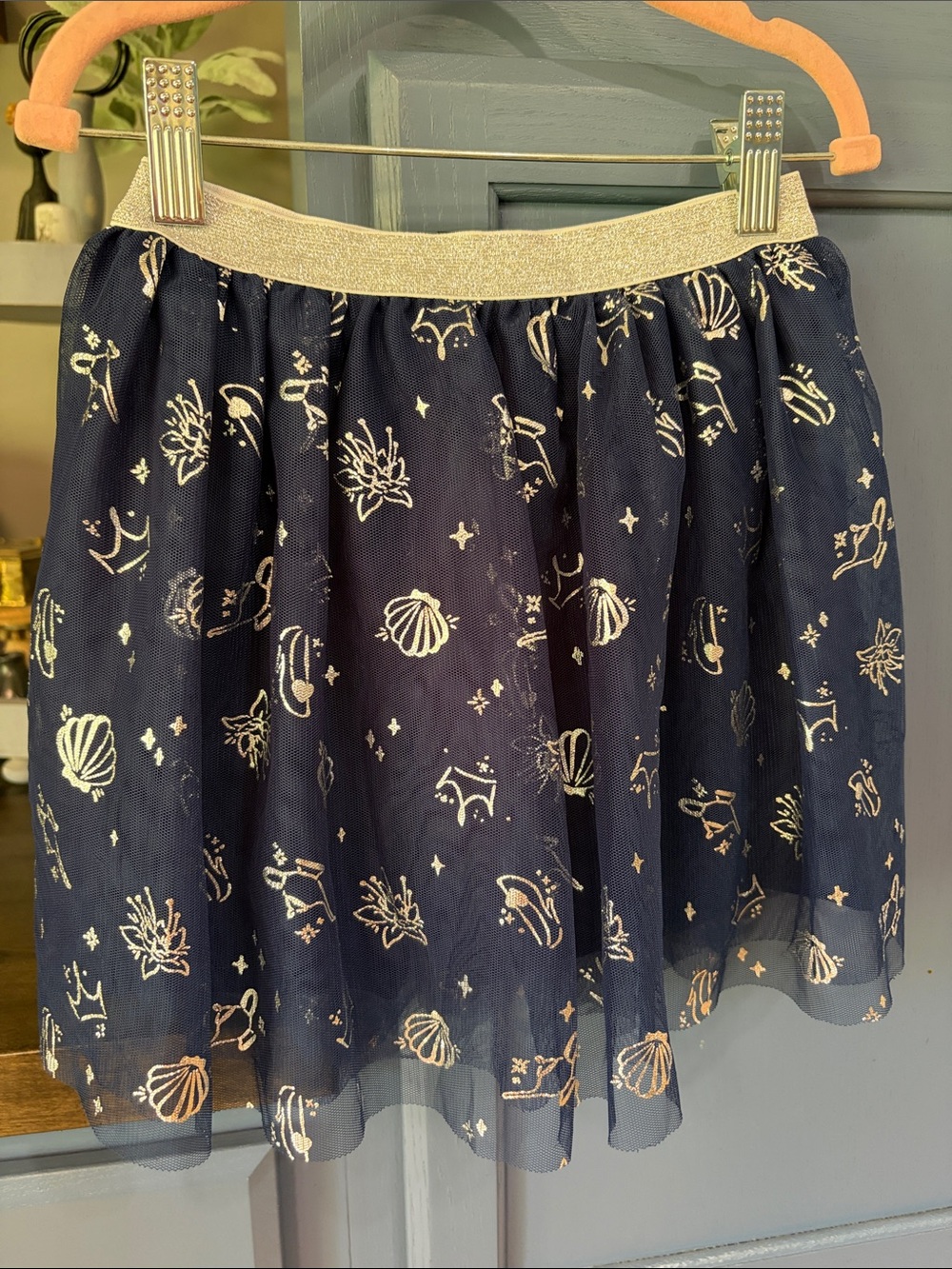 Girls Navy Princess Skort with Metallic Silver